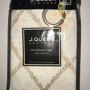 One J. Queen New York Grommet Panel Curtain 50x95" Adorn Embroidery Gold Brown